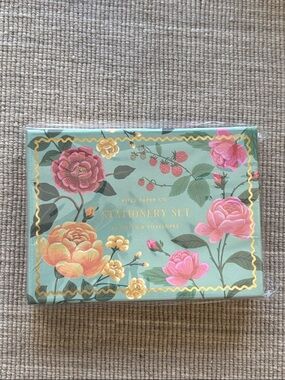 Rifle Paper Co. Mint Floral Stationery Set with Pink & Yellow Blooms